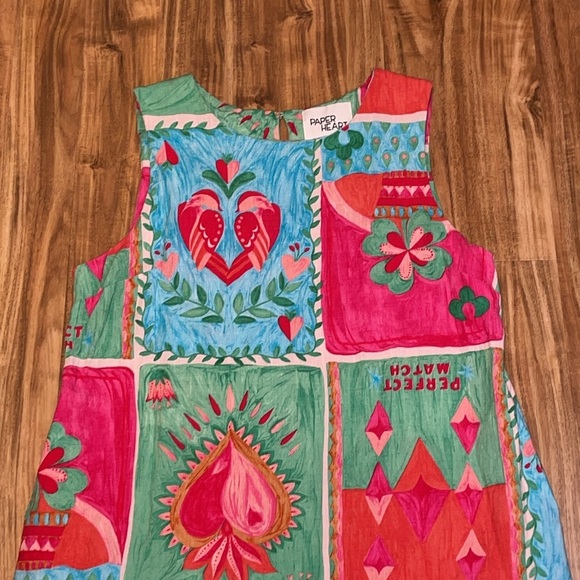 Paper Heart women’s dress large 12 14 mini shift colorful pattern boho pockets - Picture 3 of 10